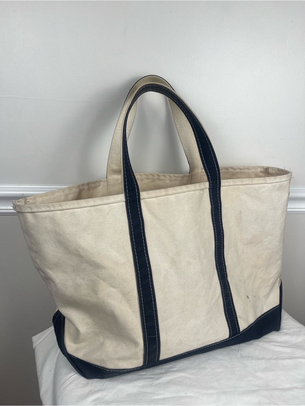 Vintage L.L. Bean Boat and Tote Canvas Bag Large Navy Blue Classic - Picture 6 of 12